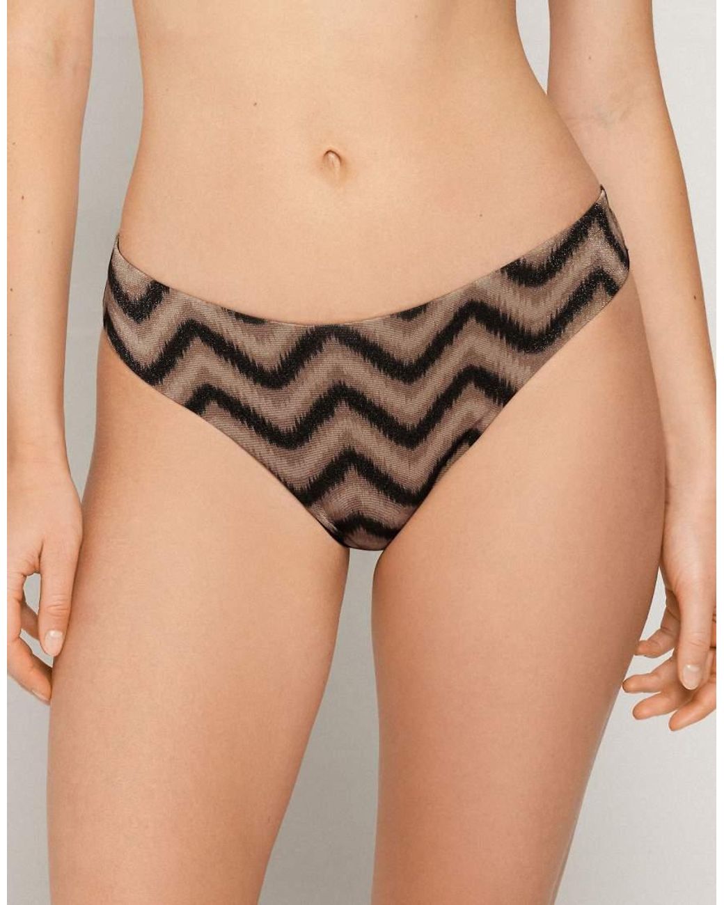 Tezenis Black Brazillian Bikini Bottoms Chevron Shine