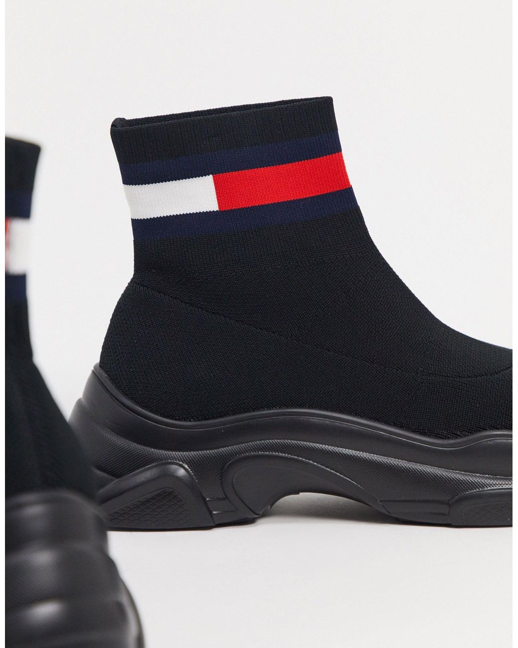 Tommy Hilfiger Chunky Sole Sock Trainer in Black | Lyst UK