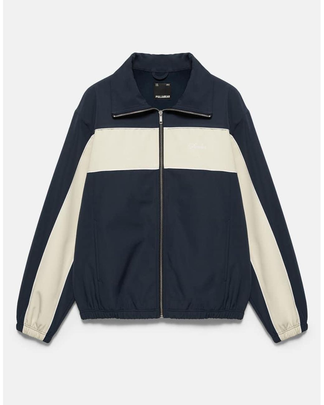 Pull&Bear Blue Zip-Up Panelled Jacket for men