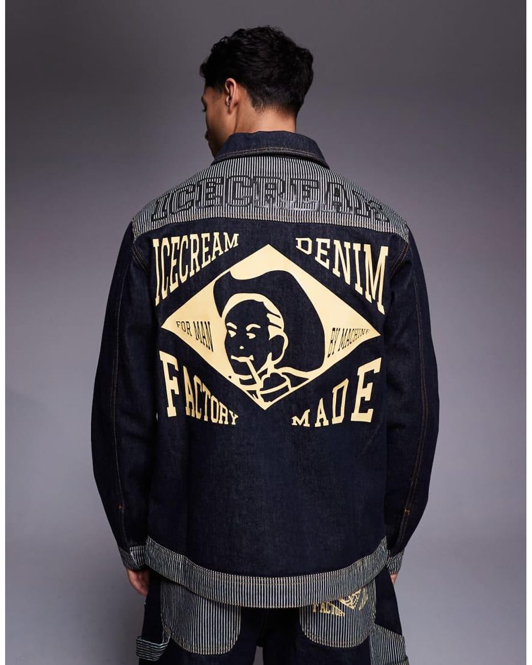 ICECREAM Blue Denim Trucker Jacket With Contrast Hickory Panel for men