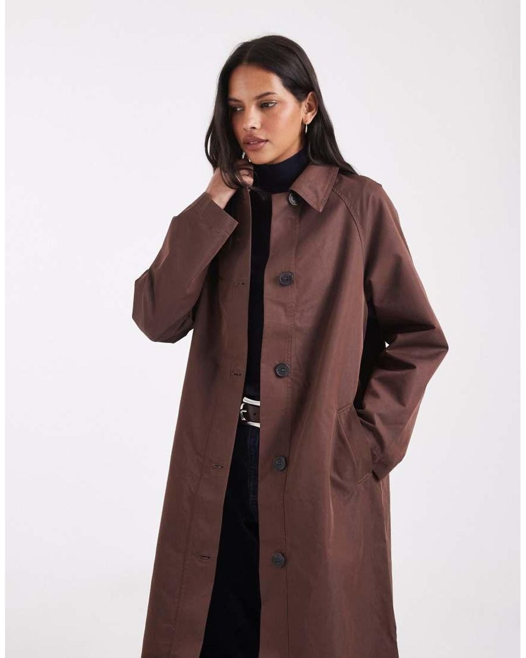 ASOS Brown Sheen Longline Trench Car Coat With Contrast Liner