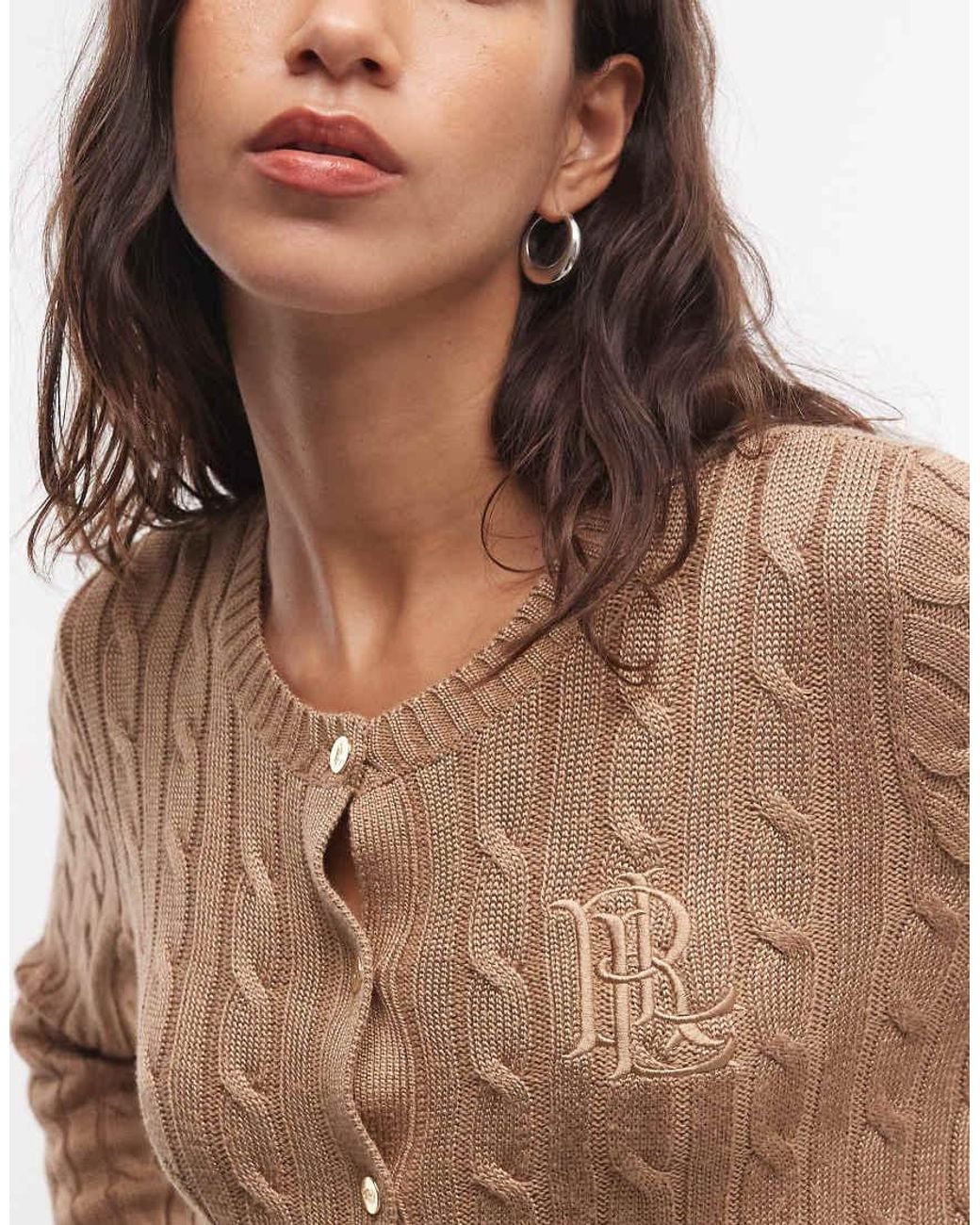 Ralph Lauren Natural Logo Cotton Cable Knit Cardigan