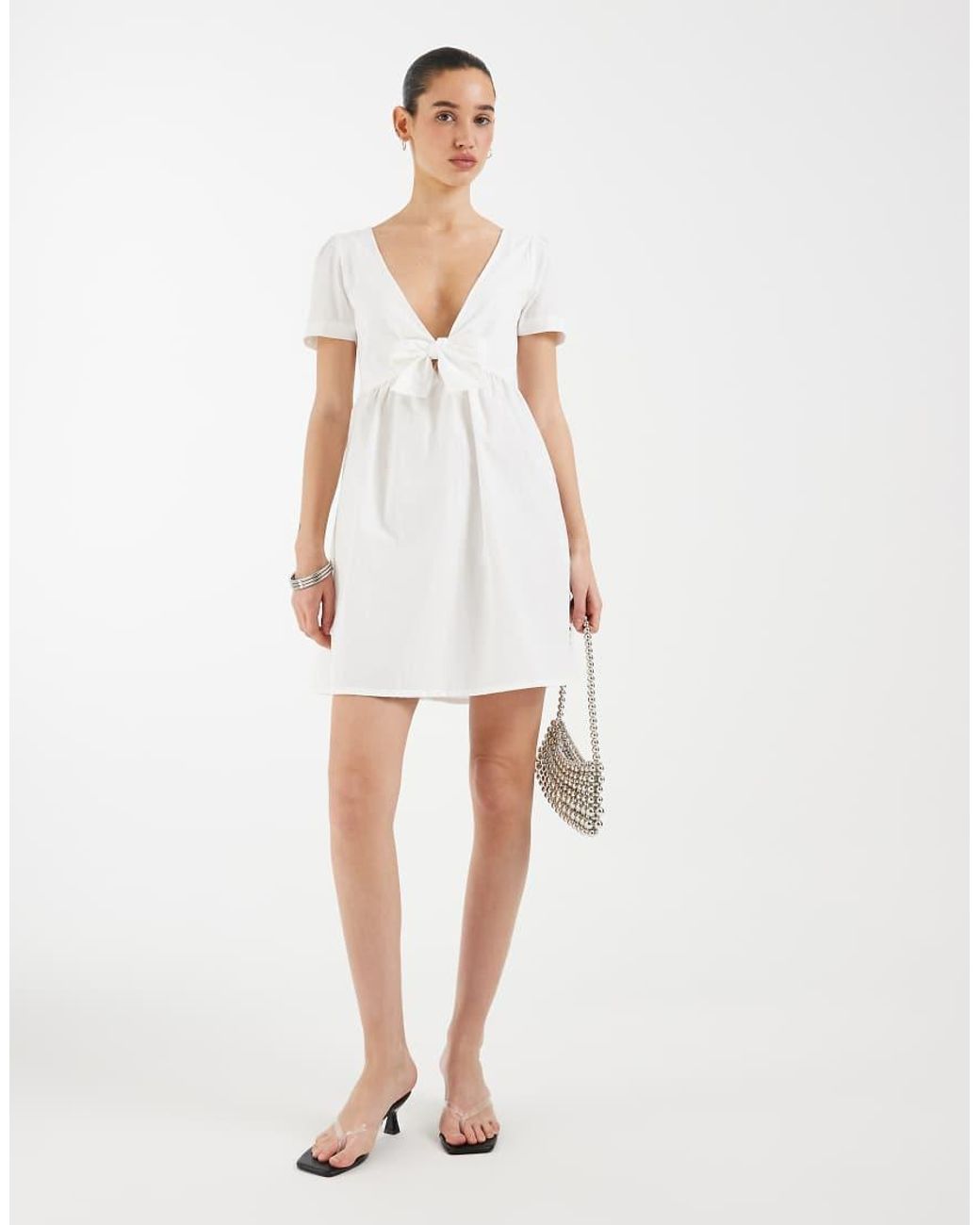 Motel White Lyris Knot Short Sleeve Mini Dress