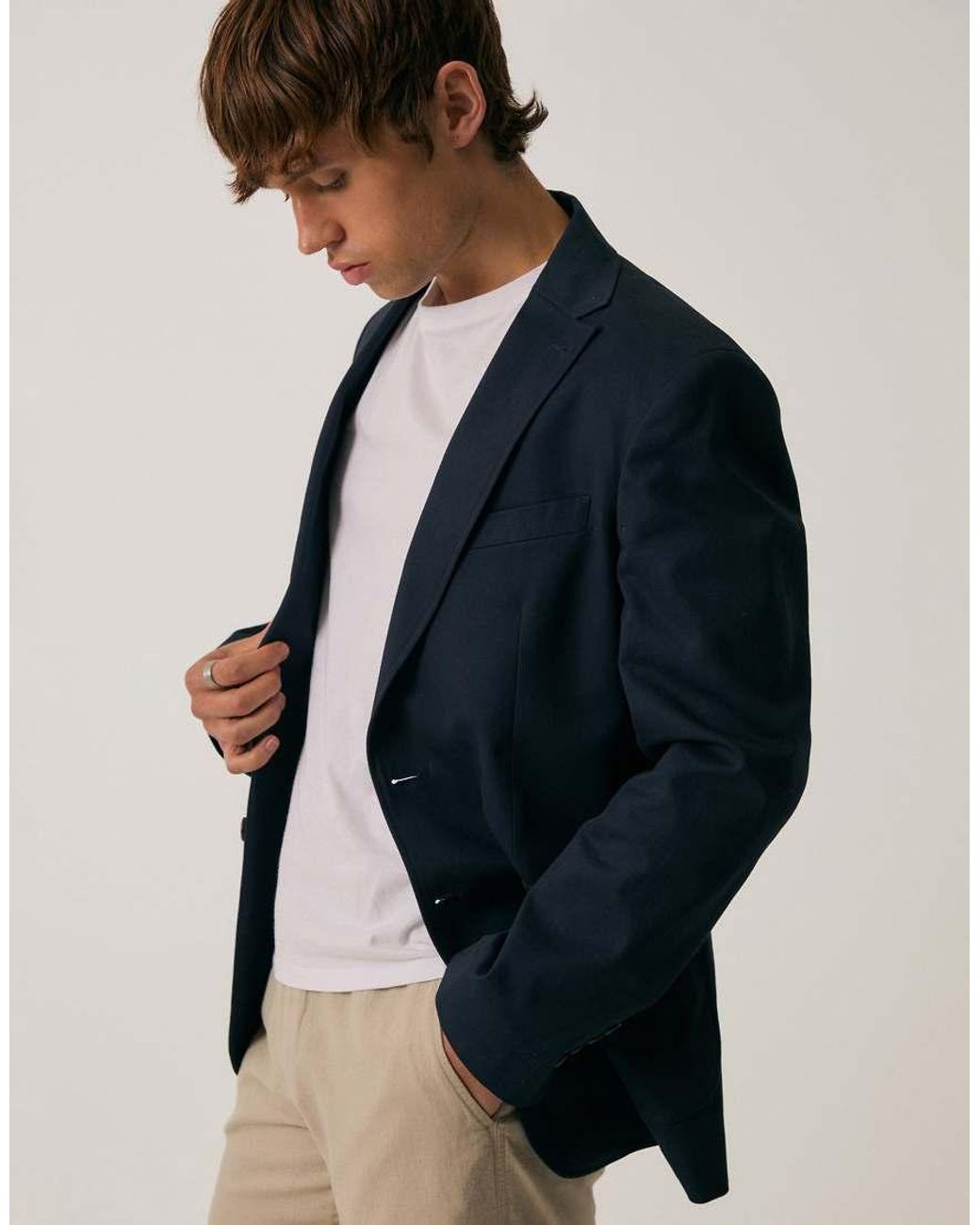 Threadbare Blue Regular Fit Cotton Blazer for men