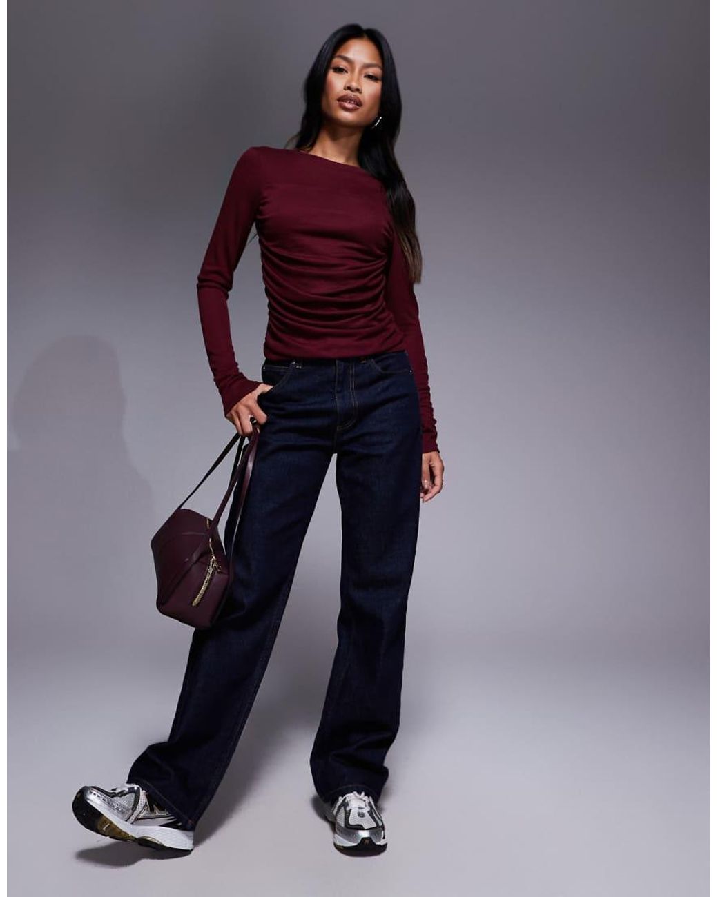 ASOS Purple Soft Jersey Drape Long Sleeve Top