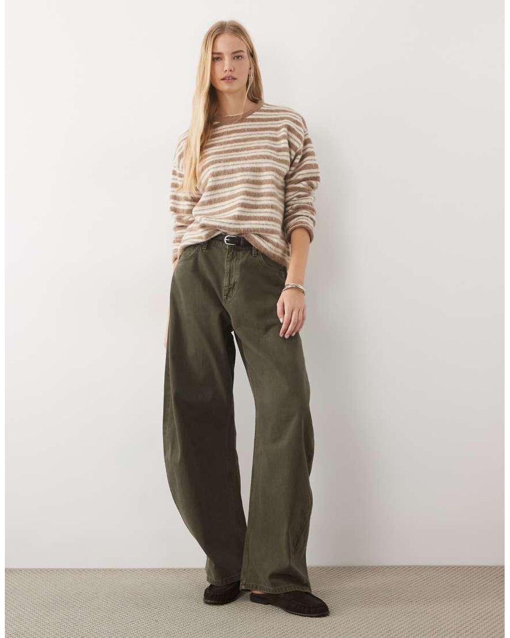 ASOS Natural Brushed Striped Crew Neck Jumper