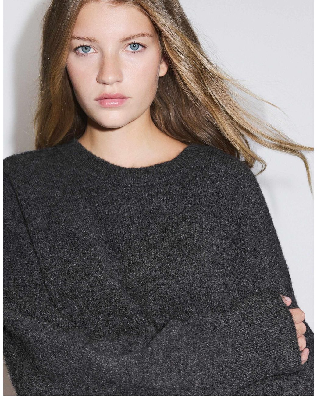 Stradivarius Gray Strickpullover mit rundhalsausschnitt