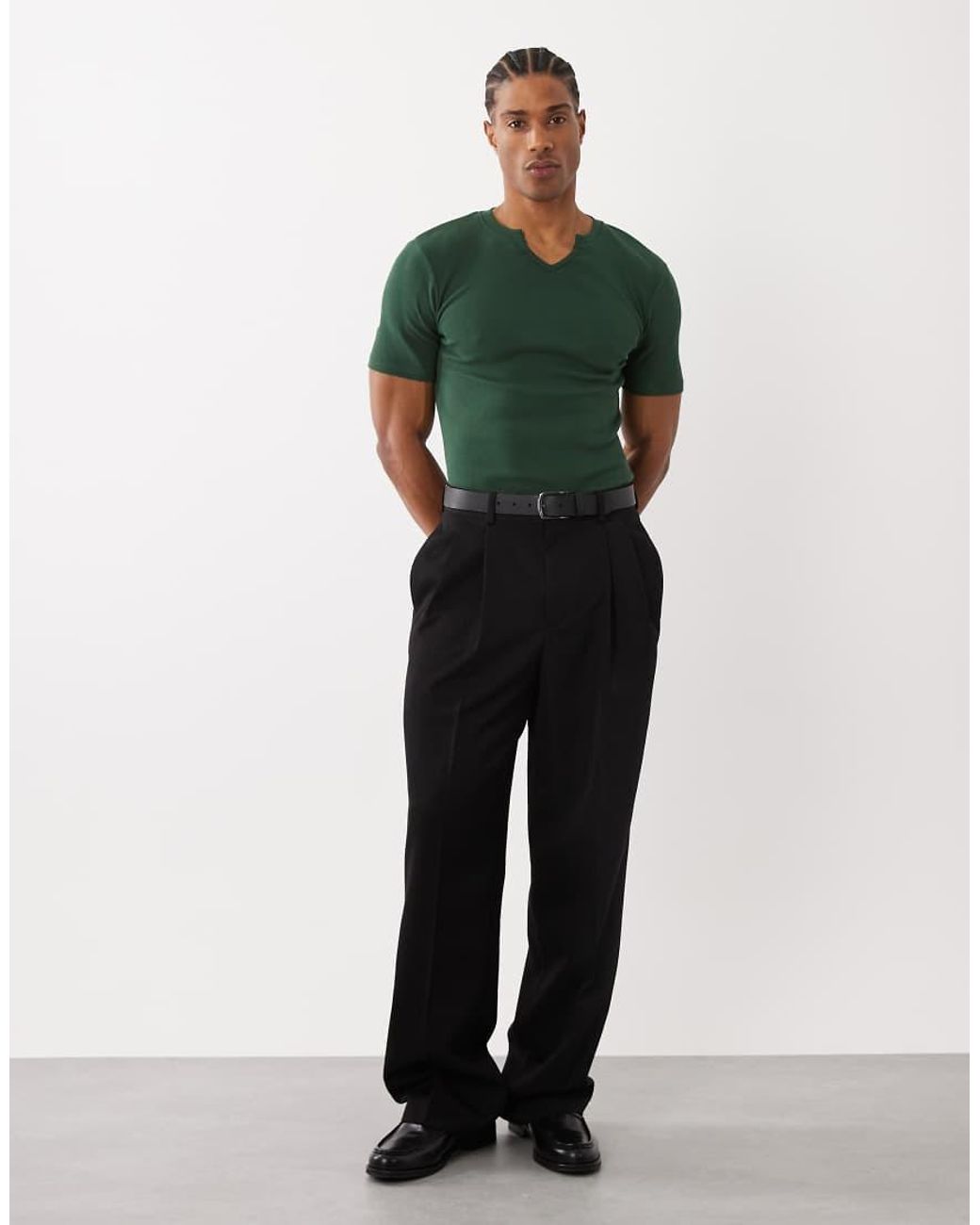 ASOS Green Muscle Fit T-shirt With Notch Neck for men