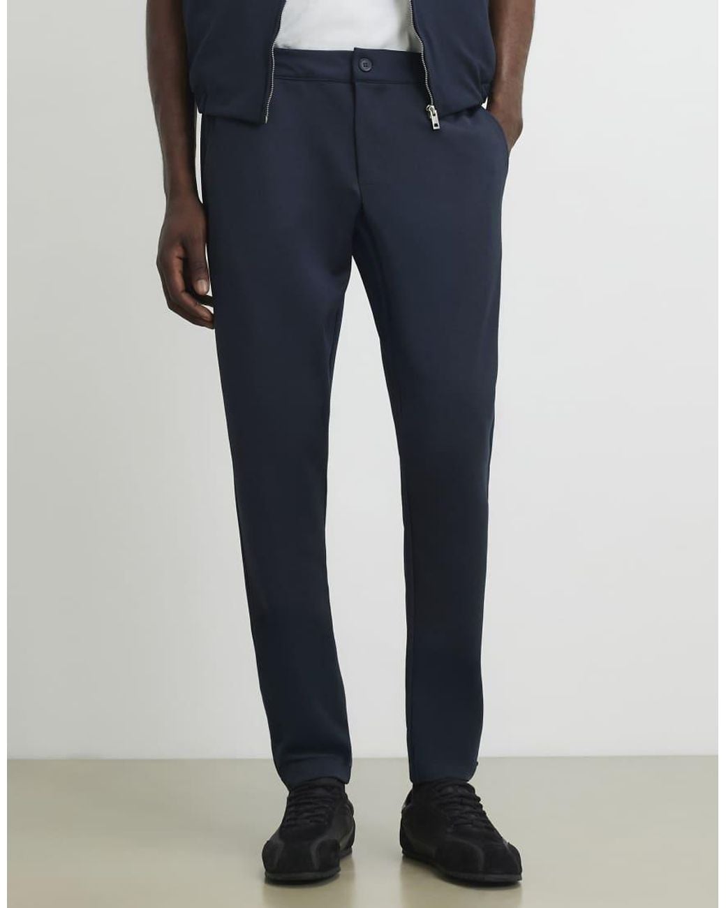 River Island Blue Slim Fit Fixed Waist Cotton Joggers for men