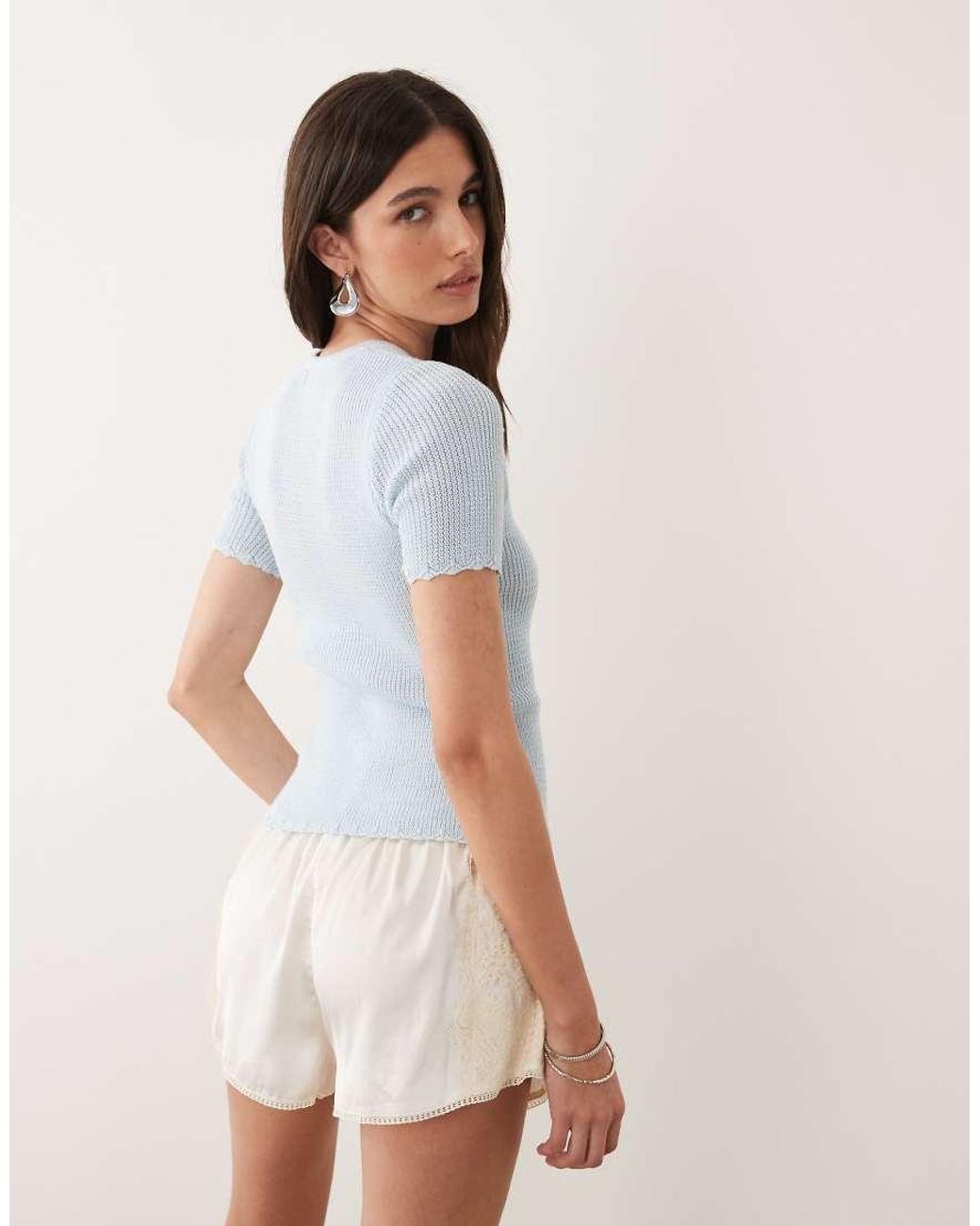 Pretty Lavish Multicolor Scallop Detail Knitted Short Sleeve Cardigan
