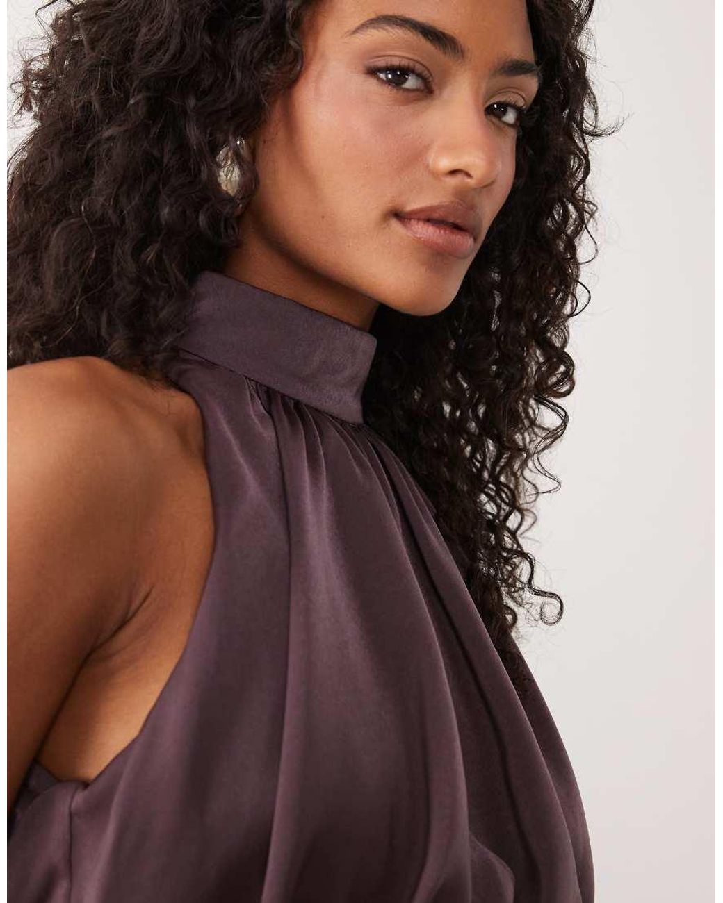 ASOS Purple Halter Neck Blouson Satin Maxi Dress