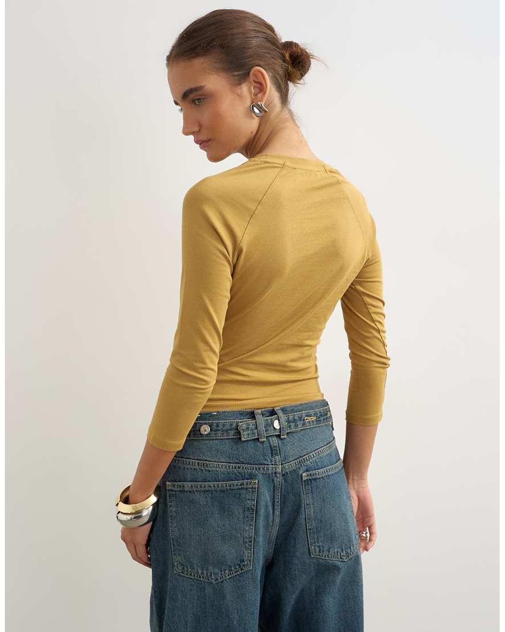 TOPSHOP Yellow Crop Sleeve Clean Raglan Top