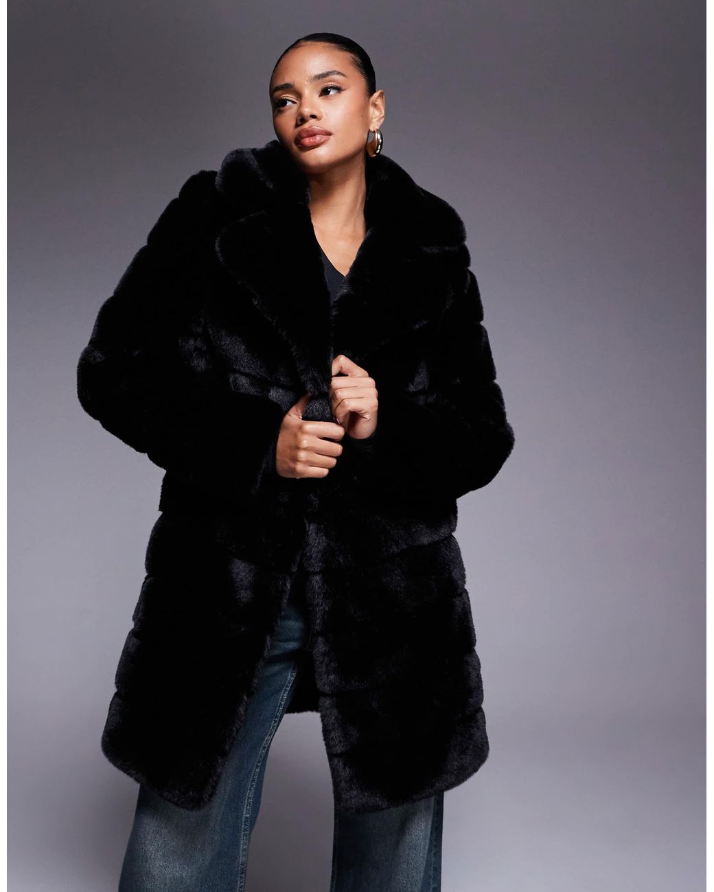 Forever New Blue Tiered Faux Fur Coat