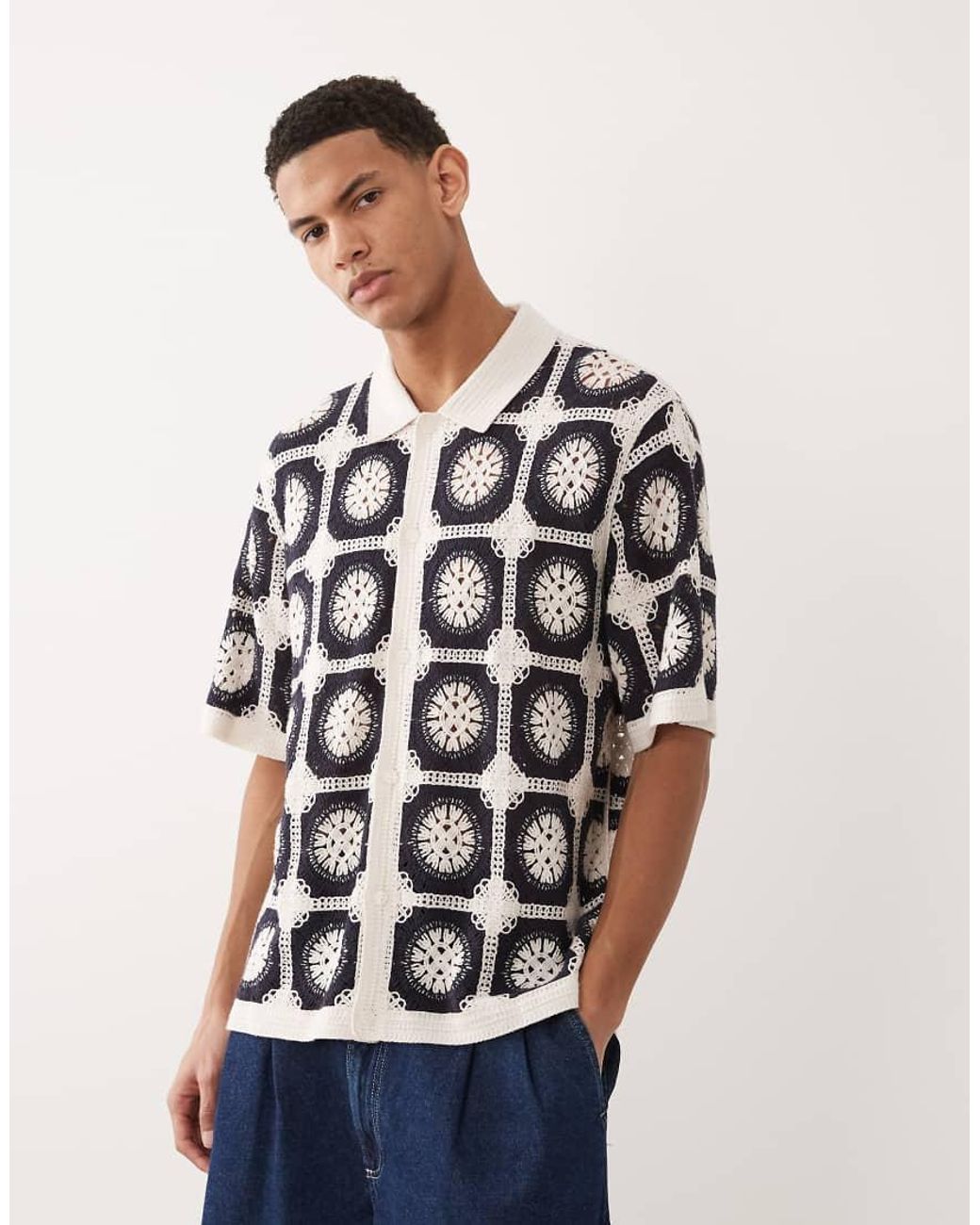 Jack & Jones Blue Crochet Pattern Shirt for men