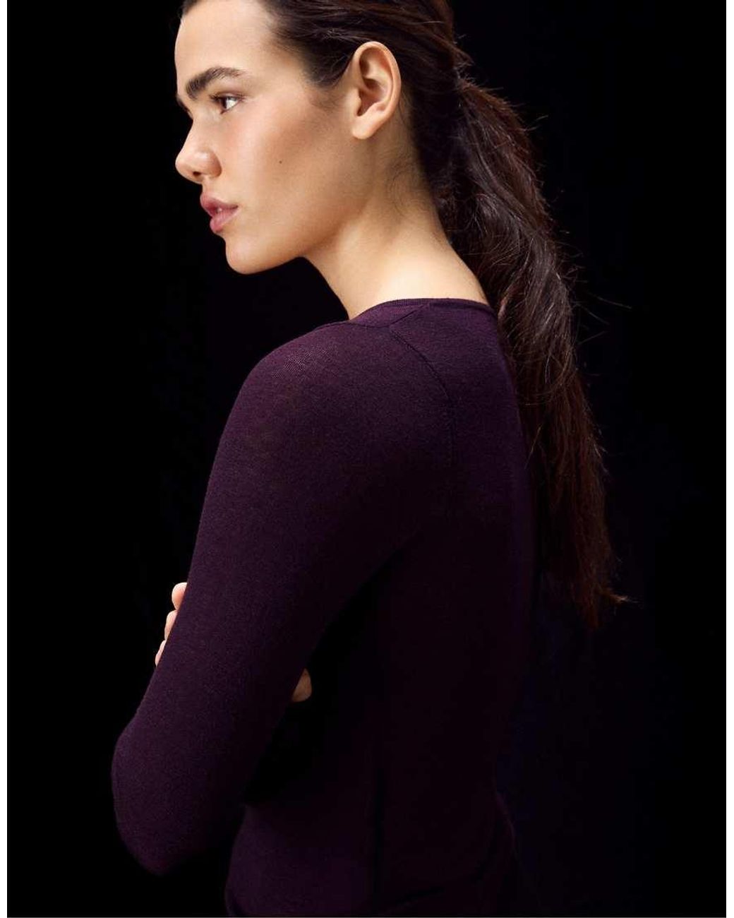 Stradivarius Blue Basic Wool And Silk V-neck Sweater