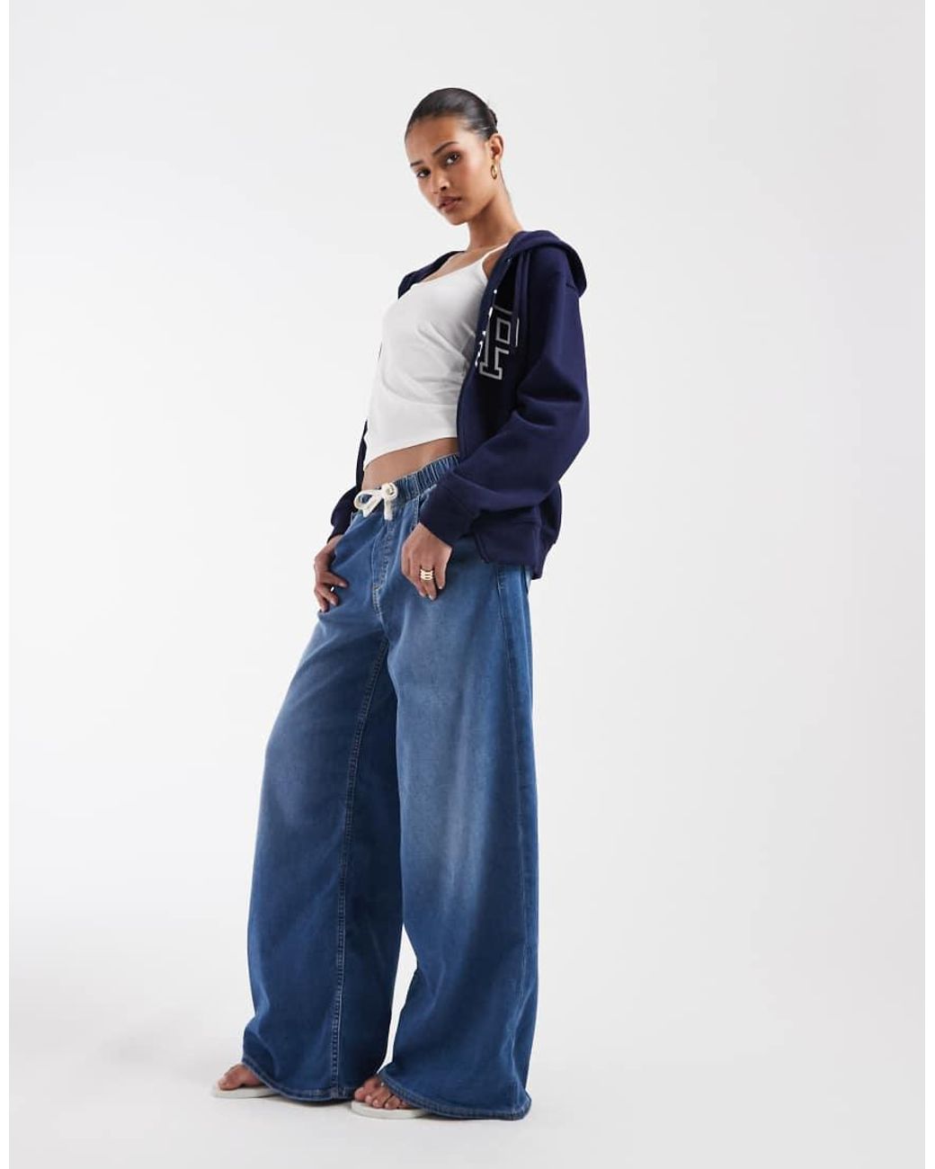 Gap Blue Tie Waist Drawstring Wide Leg Jeans