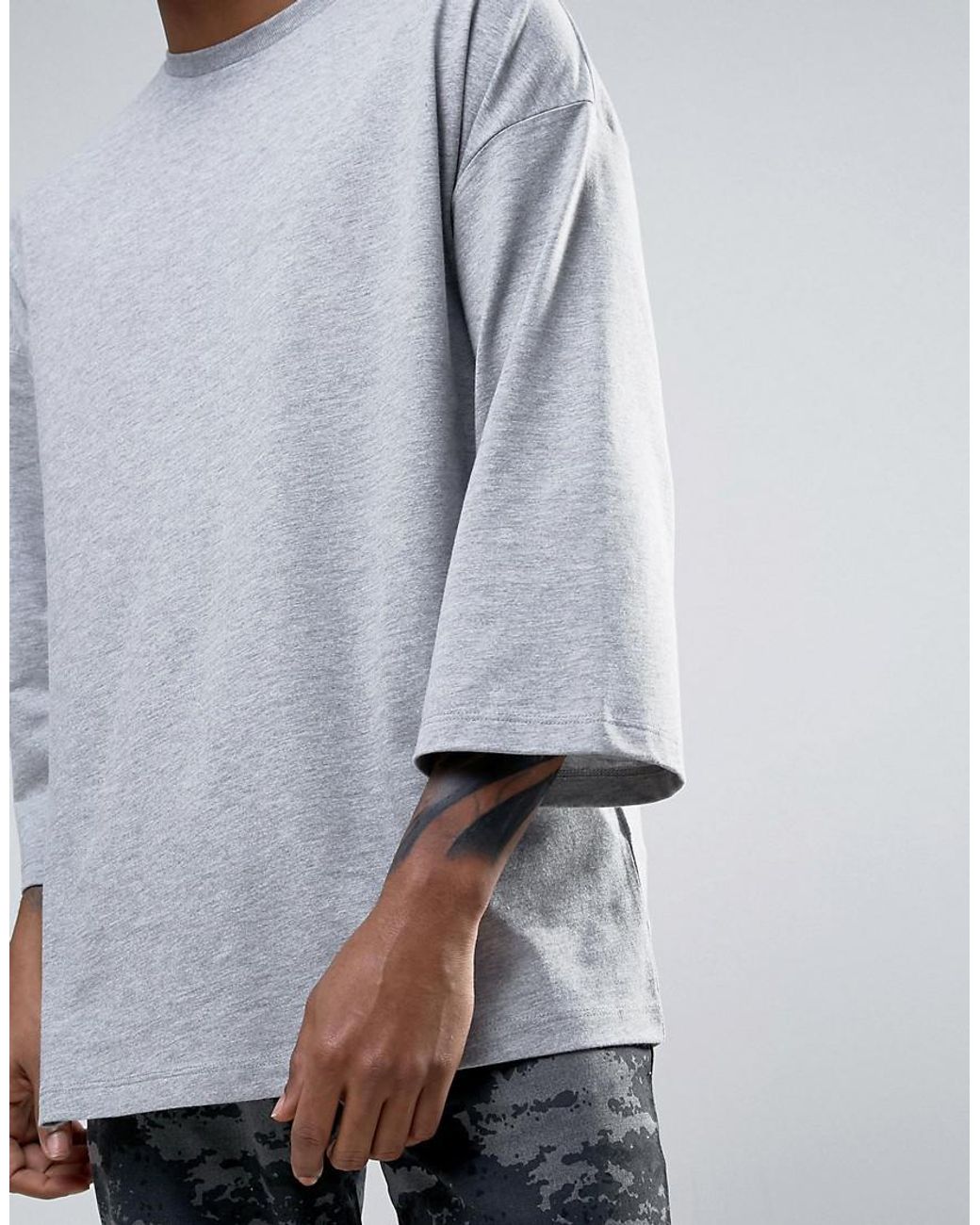 ASOS Oversized Long Sleeve T-shirt With Wide Sleeve In Grey Marl