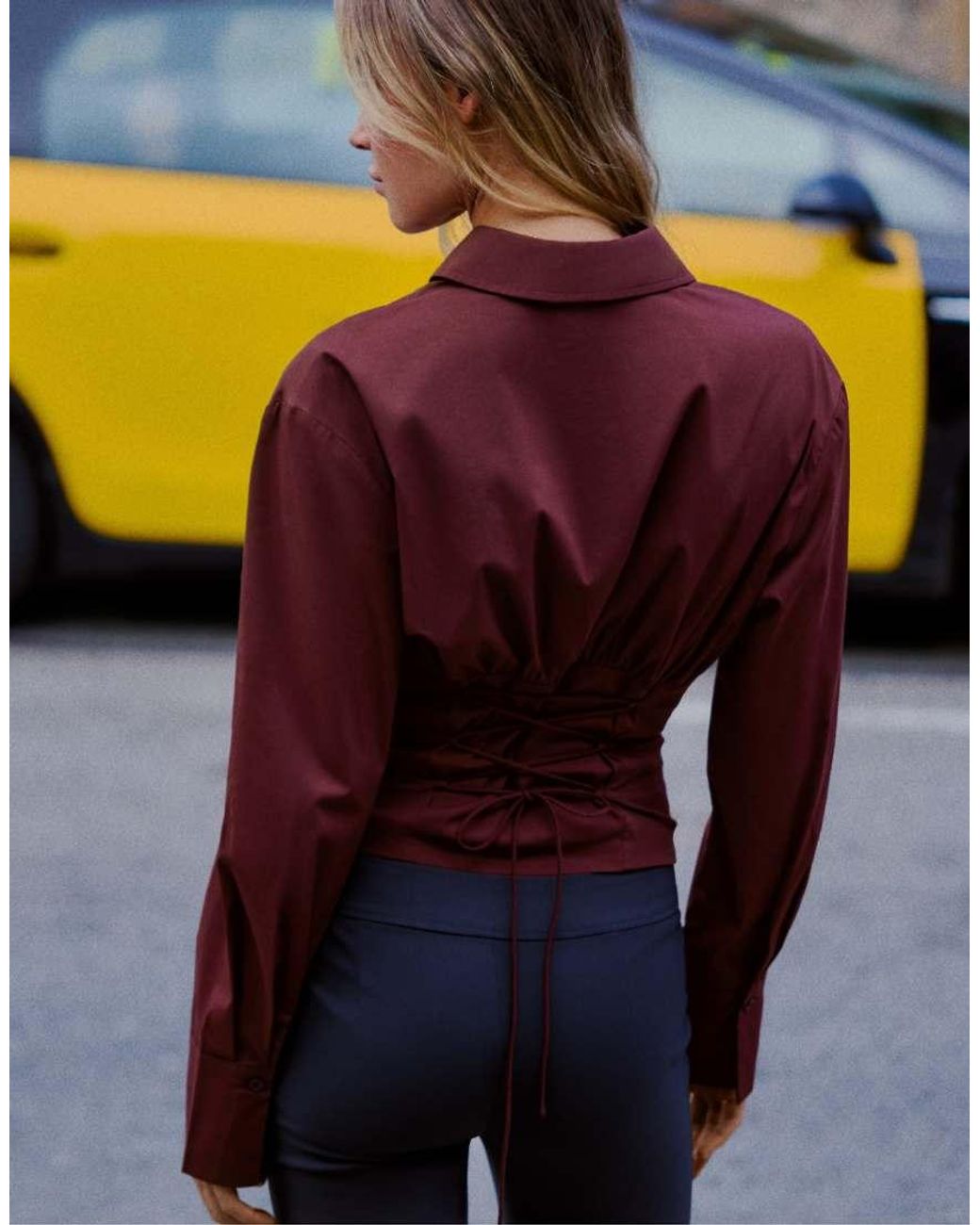 Bershka Red Long Sleeve Corset-effect Shirt