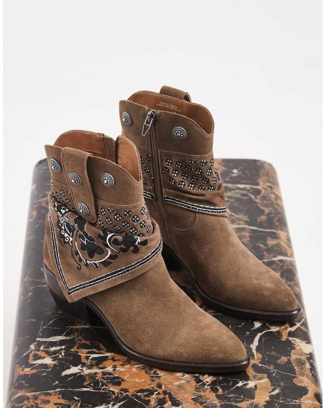Dolce Vita Brown Mekala Western Boots With Bandana Detail