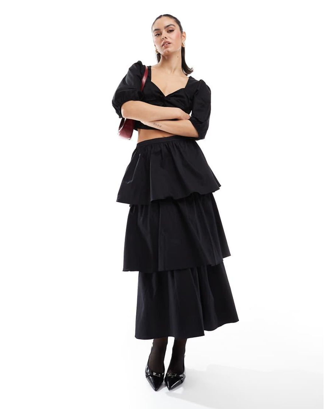 Glamorous White Tiered Midi Skirt
