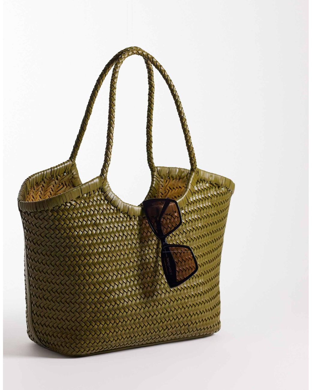 ASOS Green Leather Weave Basket Bag