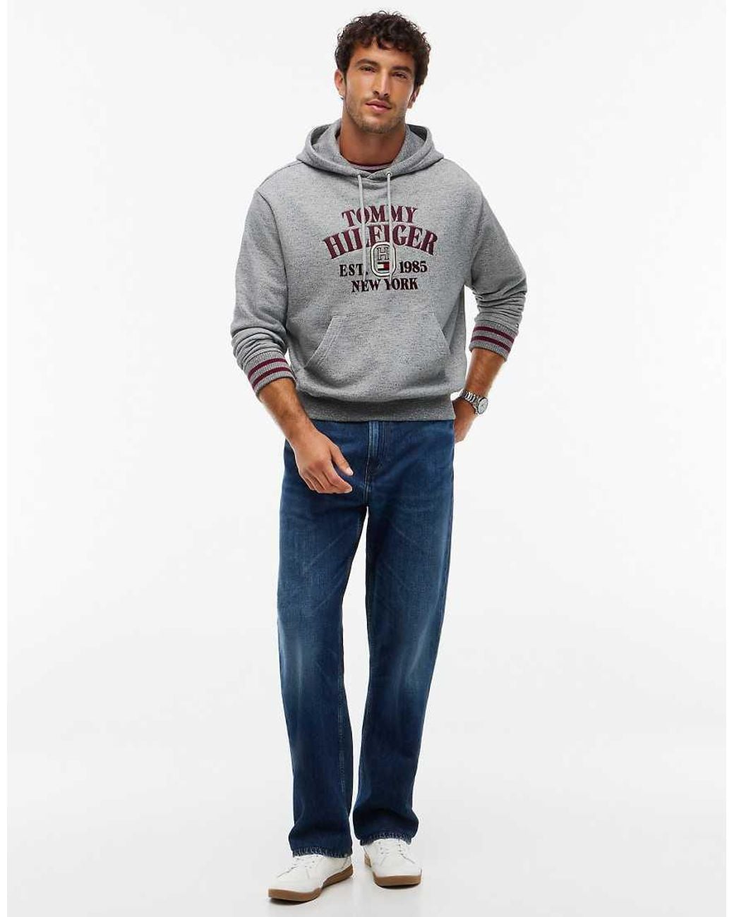 Tommy Hilfiger Gray Varsity Logo Embroidery Relaxed Hoody for men