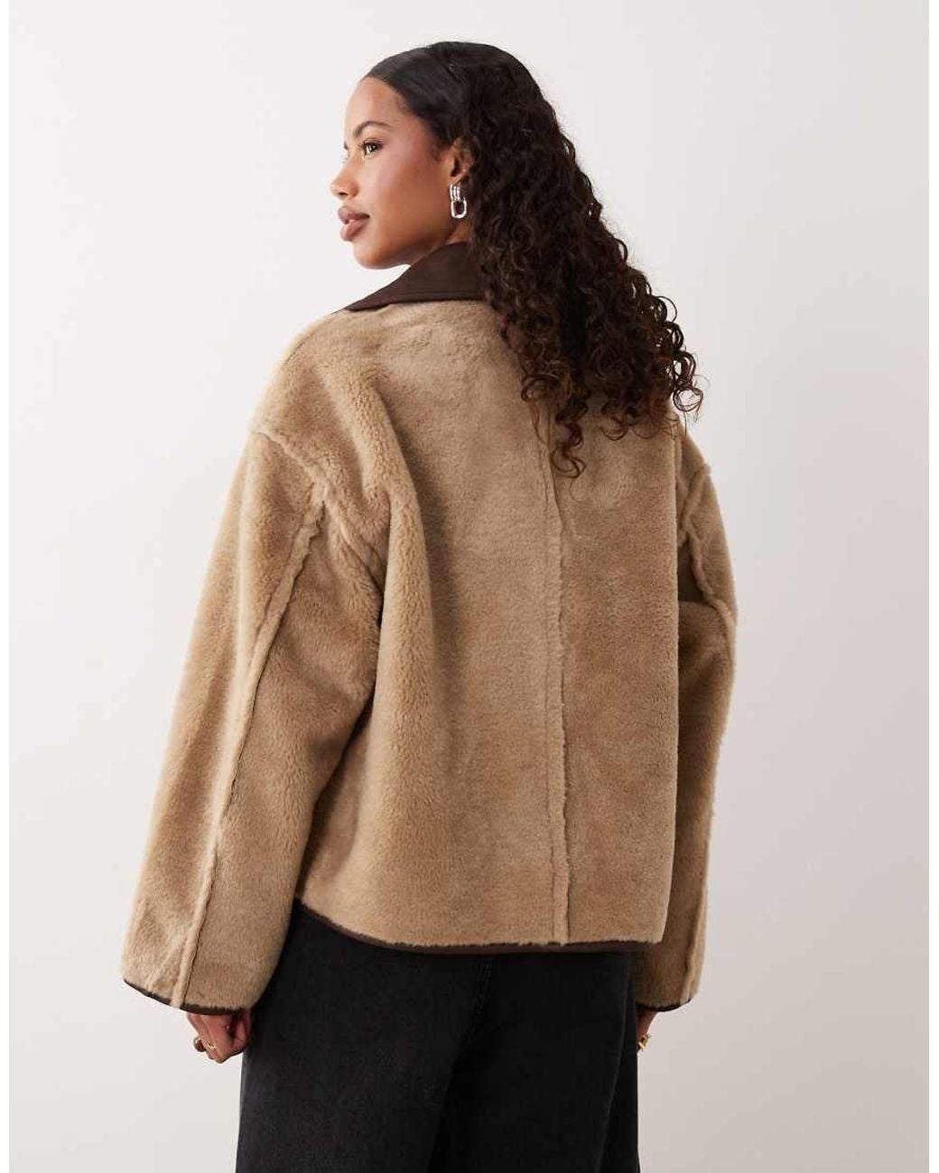 Pimkie Natural Teddy Suede Collared Trim Button-through Jacket