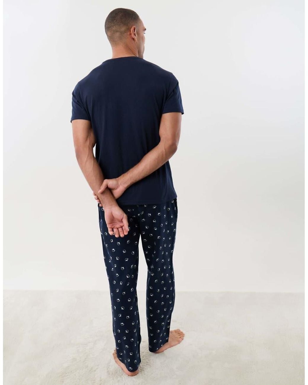 Threadbare Blue Embroidered Coffee Club Pyjame Set for men