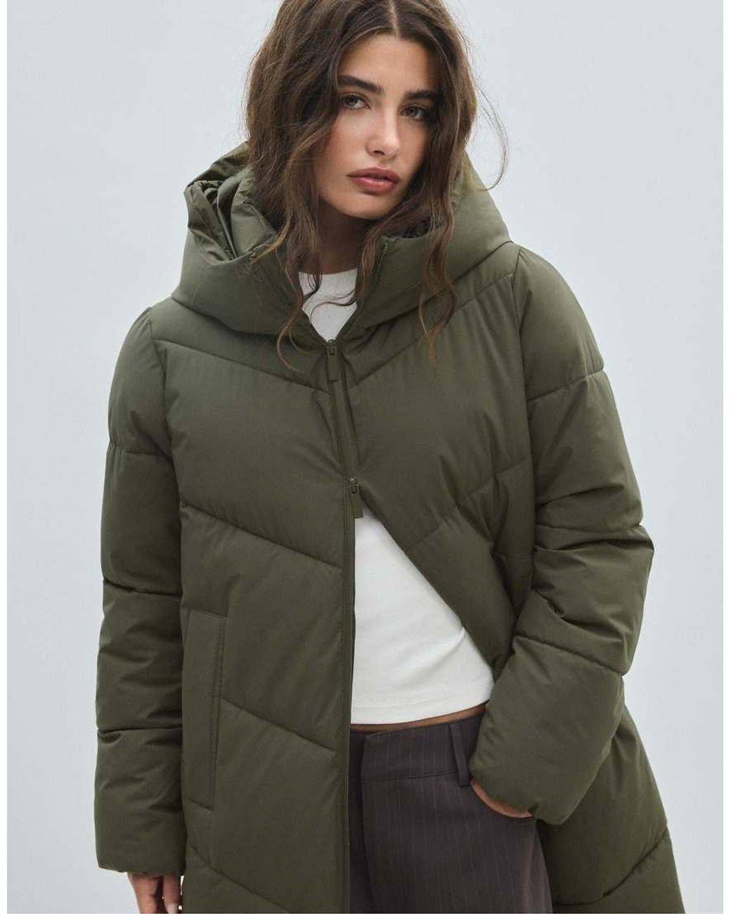 Stradivarius Green Basic Padded Coat