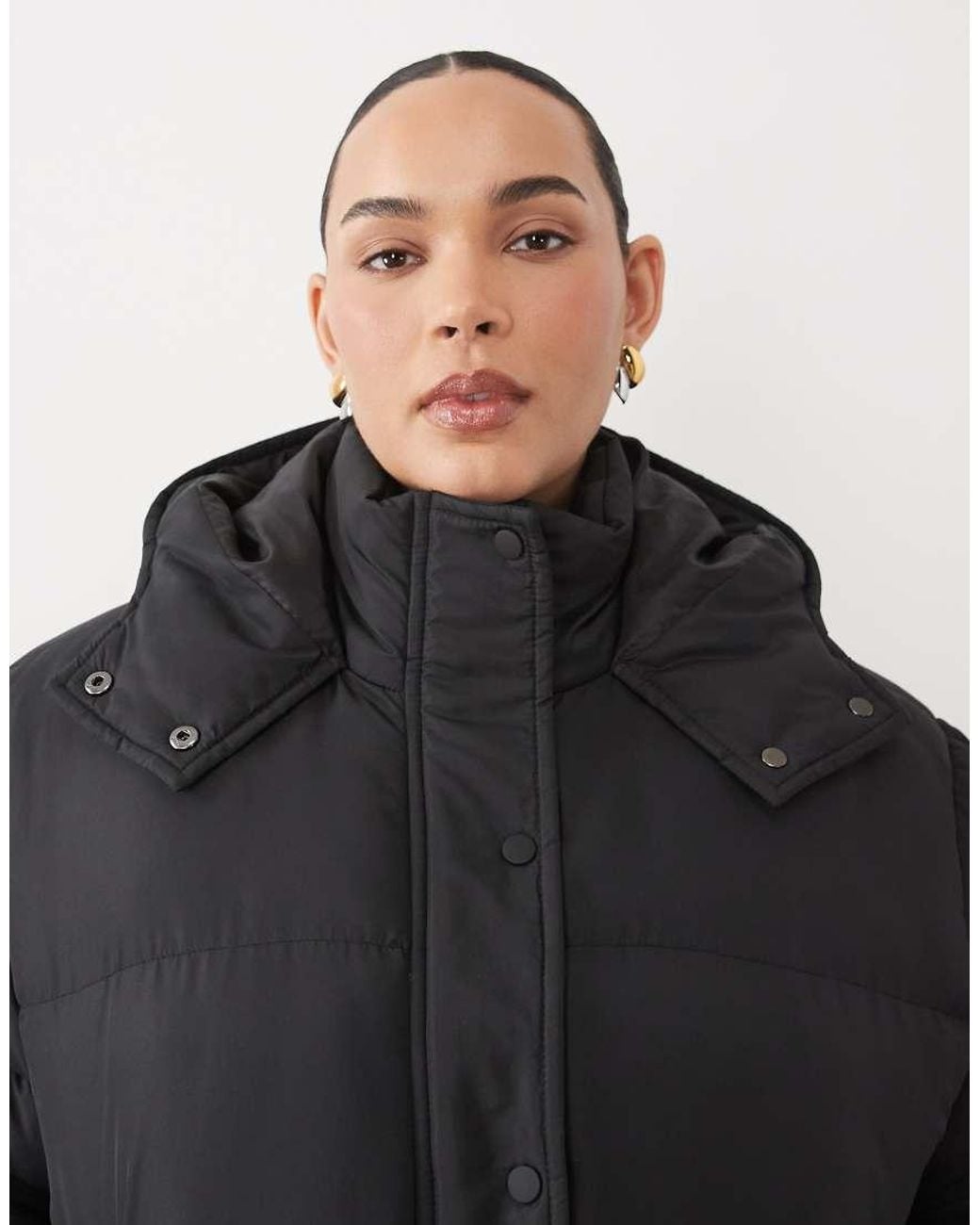 Brave Soul Black Curve Short Puffer Jacket With Hood