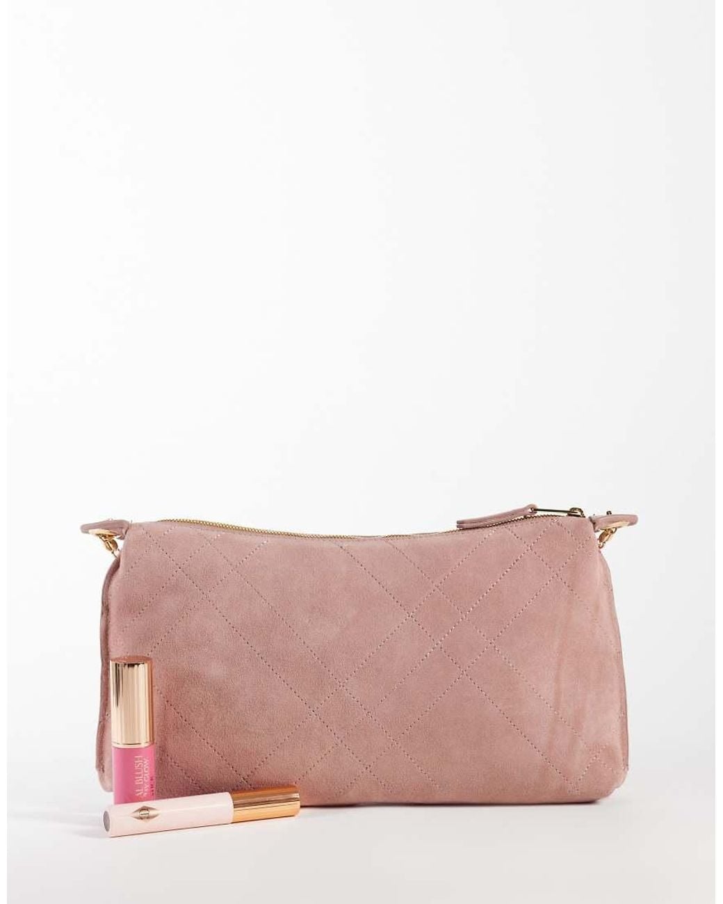 Mango Pink 100% Leather Suede Shoulder Bag With Chain Strap