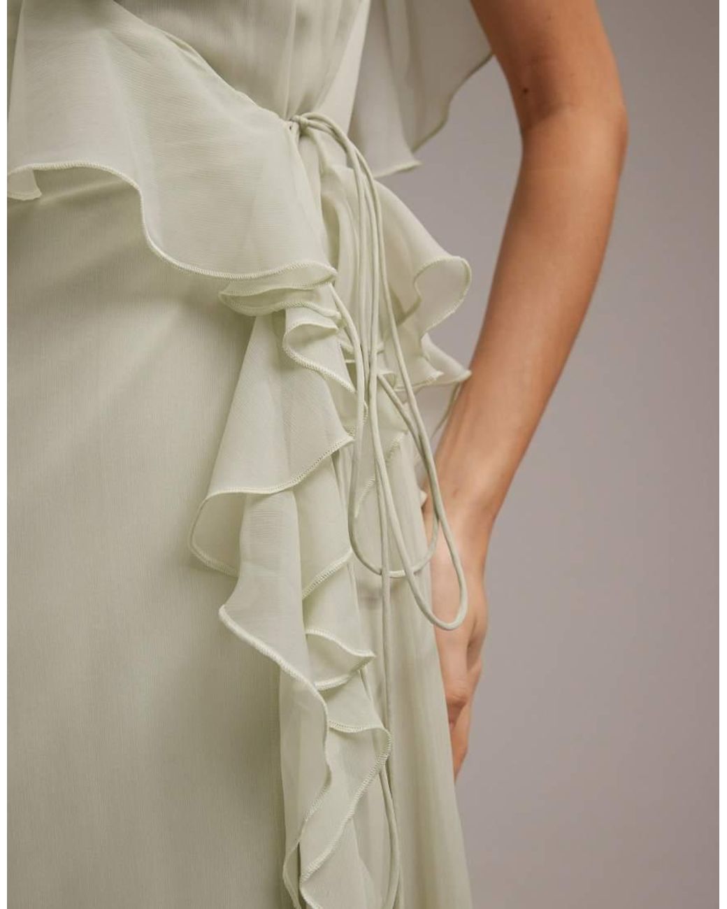 ASOS Gray Bridesmaids Wrap Front Ruffle Maxi Dress