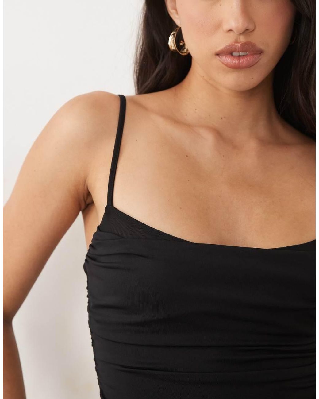 ASOS Black Polyamide Double Layer Cami Top With Mesh Contrast