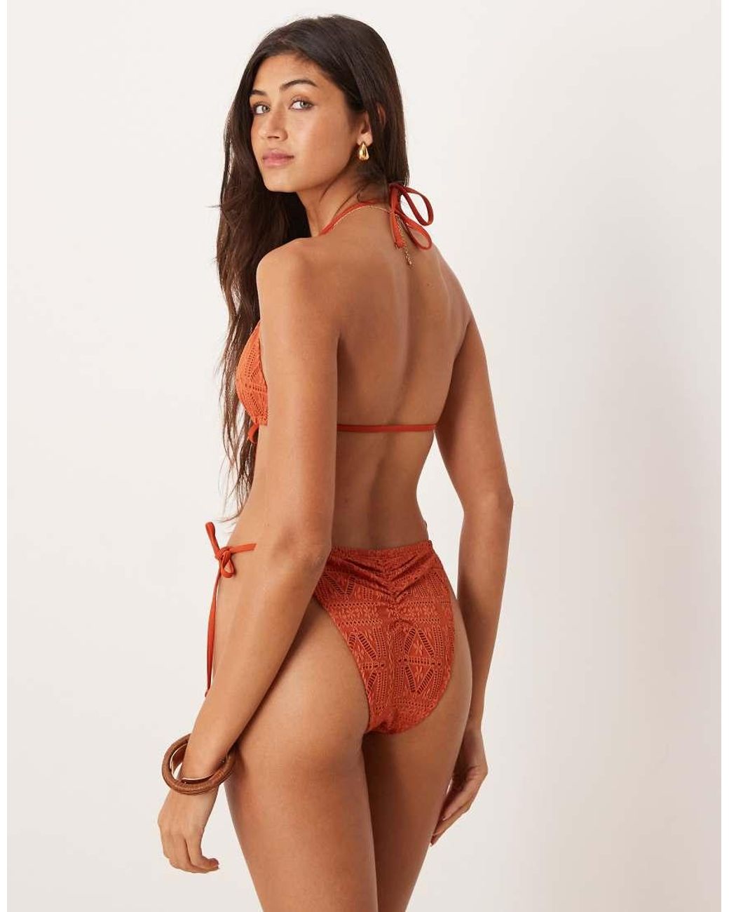 ASOS Orange Kyle Broderie Tie Side Ruched Bum Bikini Bottoms