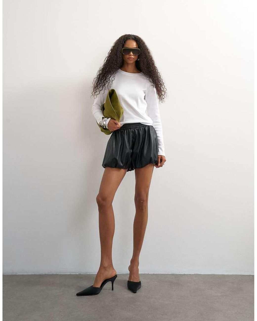 TOPSHOP Black Faux Leather Bubble Short