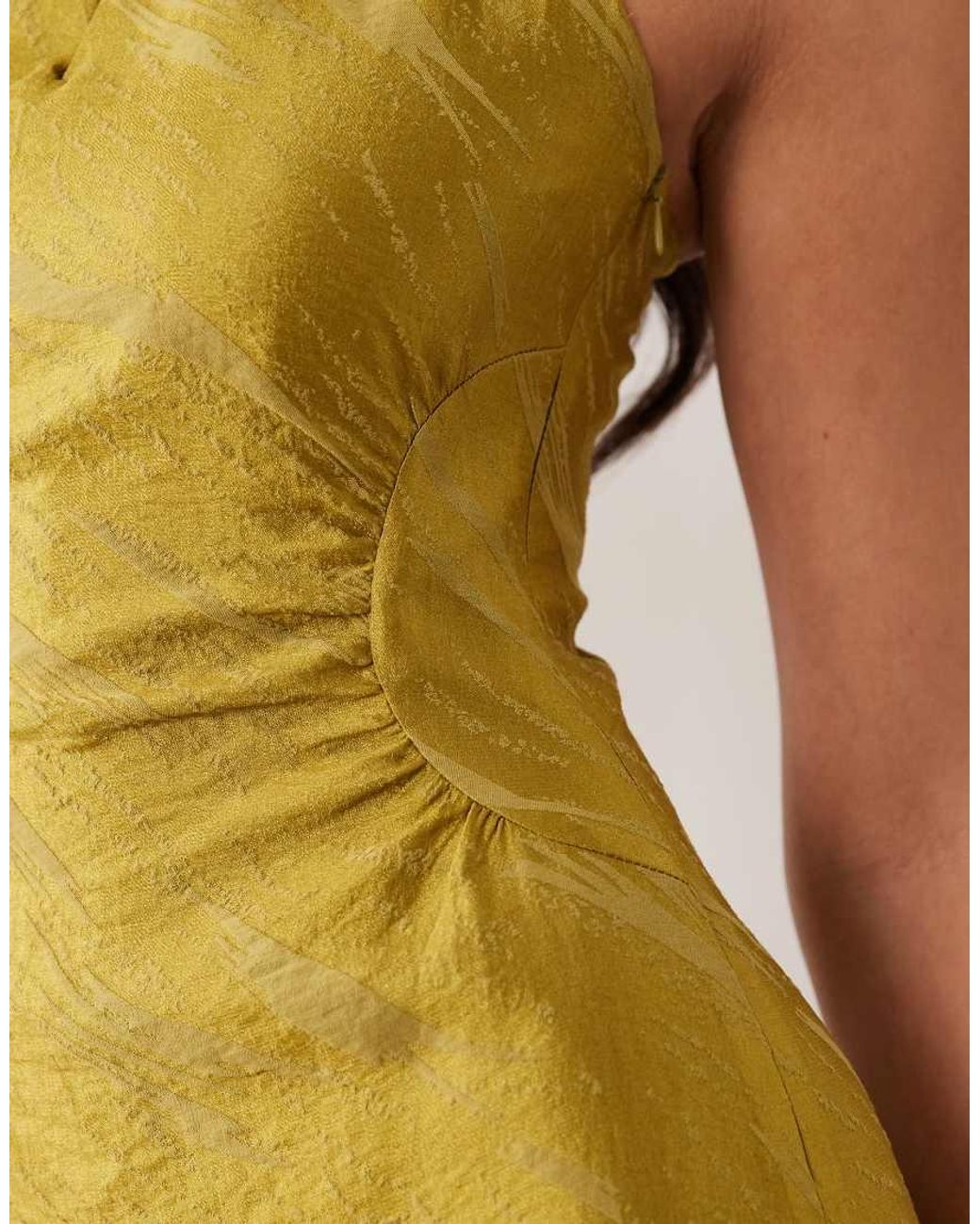 Y.A.S Yellow Cinched Waist Textured Satin Maxi Dress