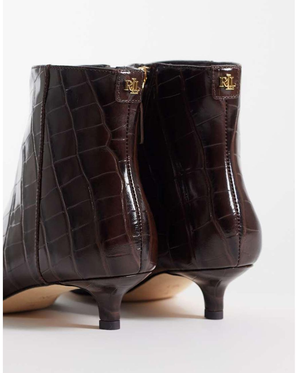 Ralph Lauren Brown Ankle Kitten Heeled Boot
