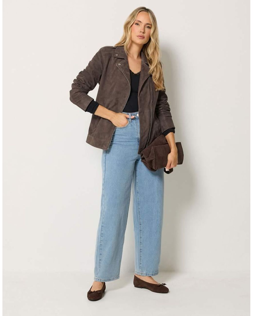 Long Tall Sally Brown Suede Biker Jacket