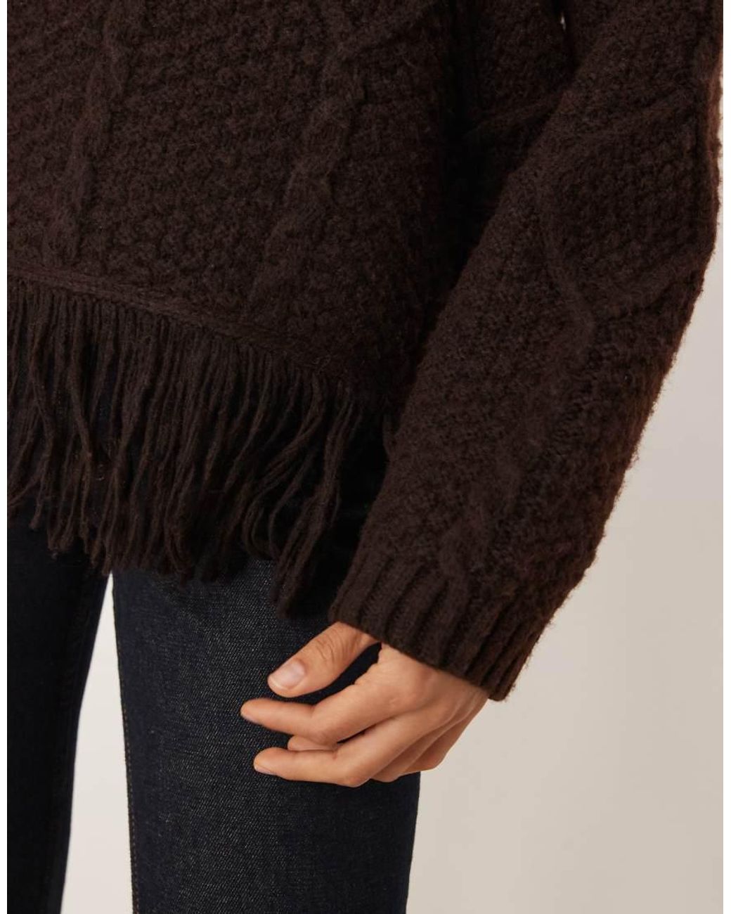 ASOS Black Cable Knit Crew Neck Fringed Sweater