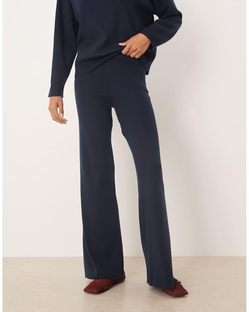 Mango Blue Knitted Soft Touch Wide Leg Co-Ord Trousers
