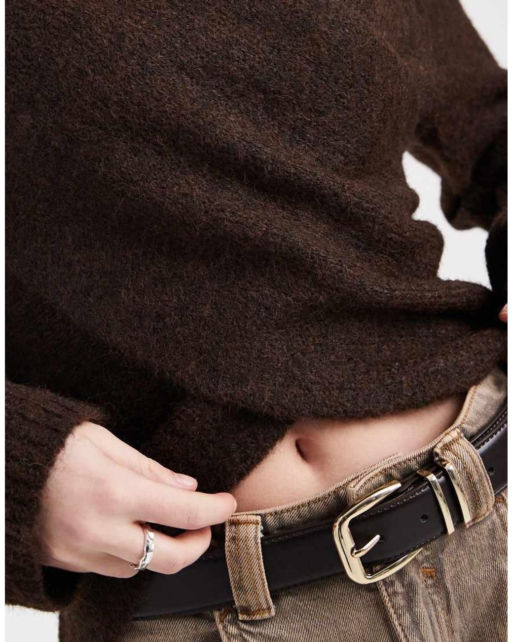 ONLY Brown Reversible Wrap Around Knit Sweater