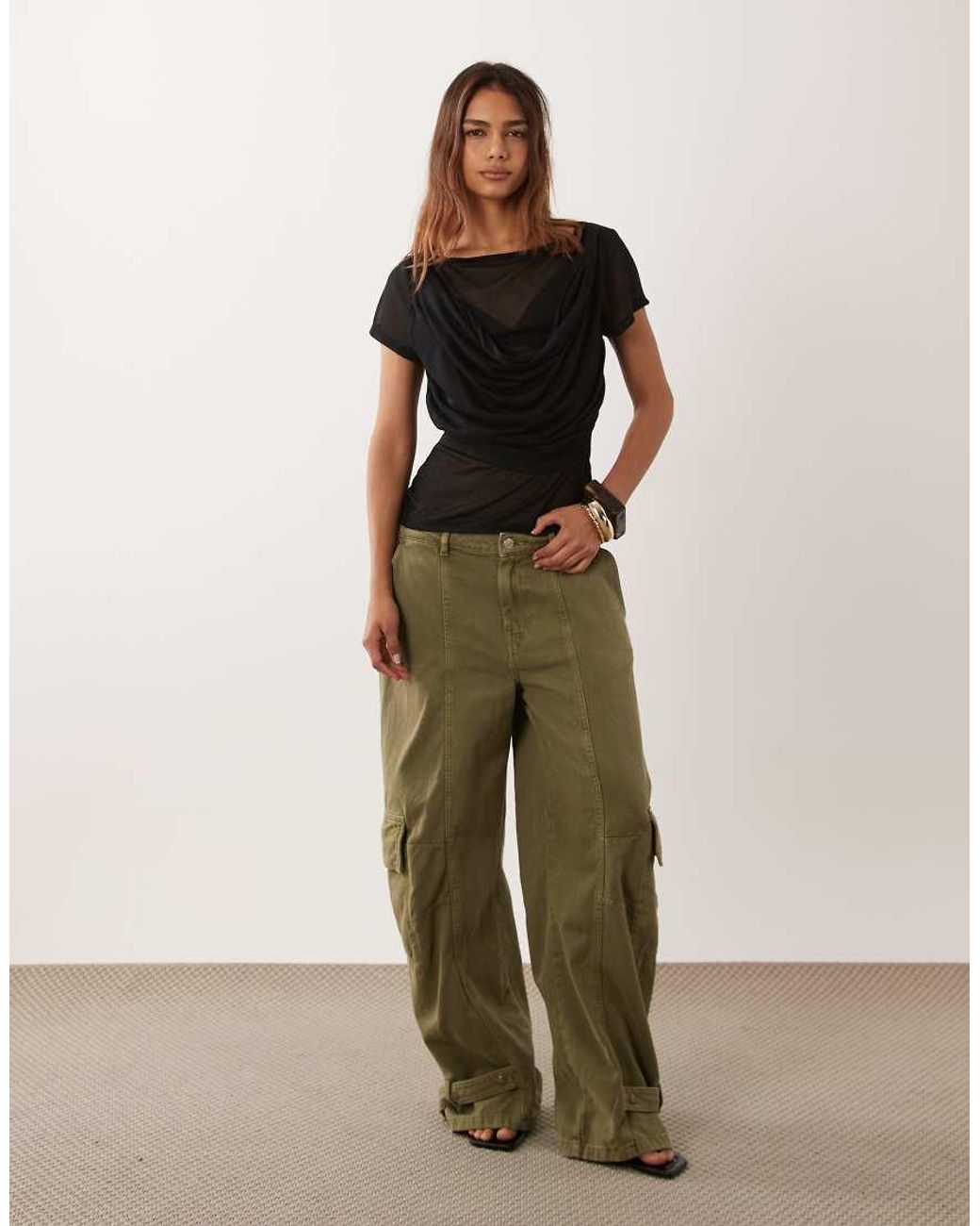 ASOS Black Semi Sheer Knit Look Drape Overlay Top