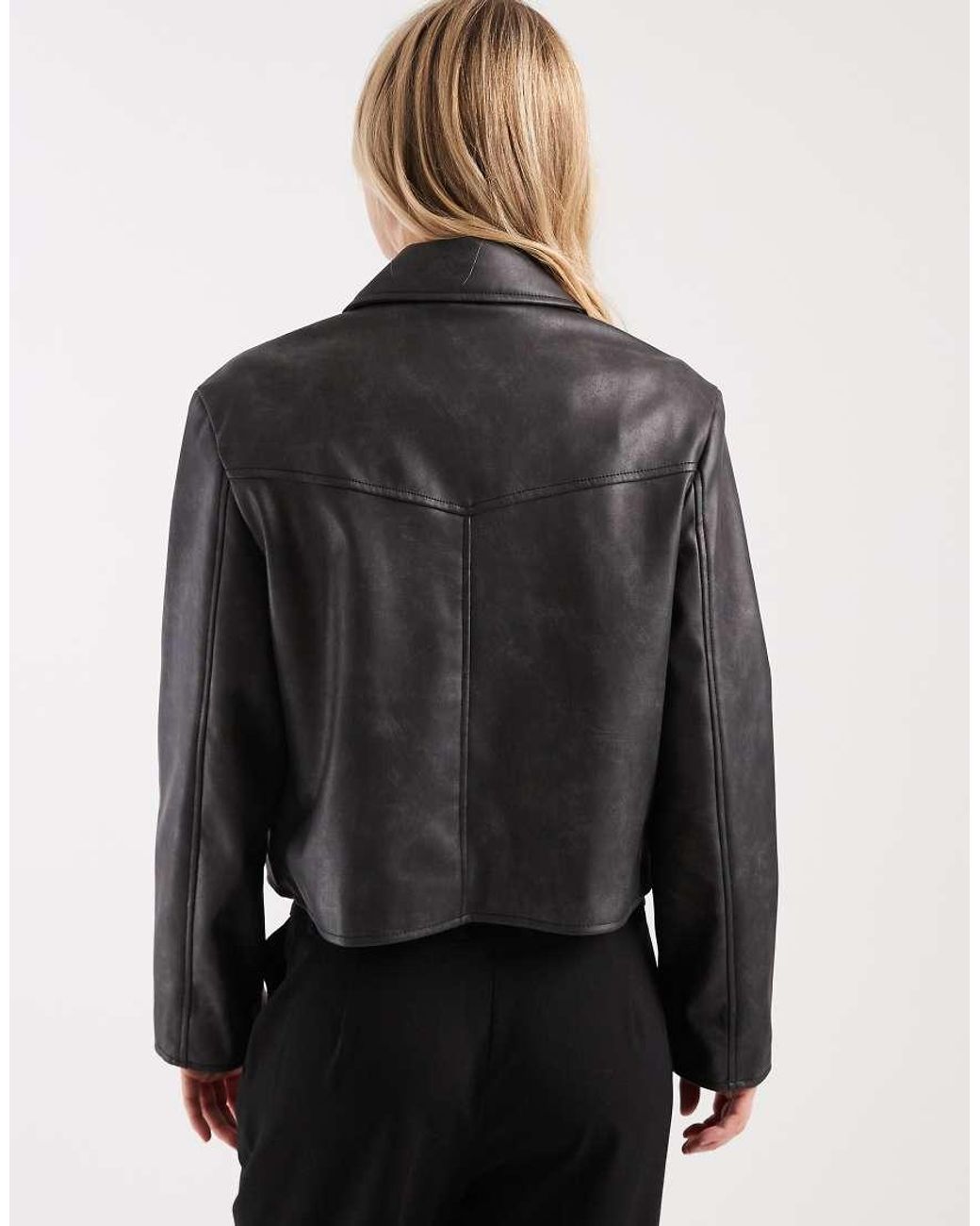 ASOS Black Asos Design Petite Leather Look Top Collar Jacket