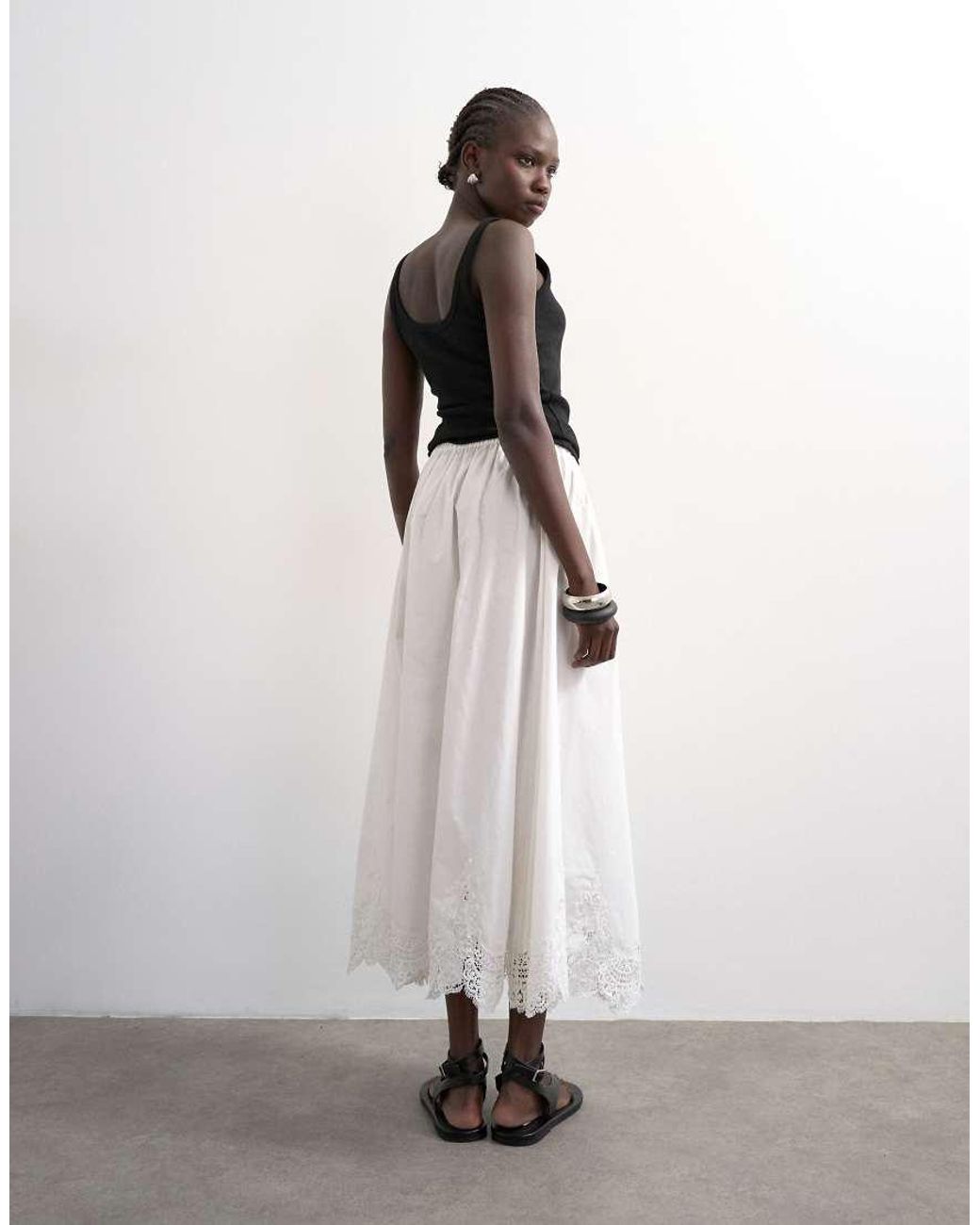 TOPSHOP White Lace Hem Full Circle Maxi Skirt