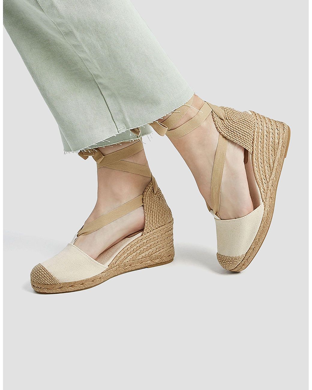 Pull&Bear Heeled Espadrille Tie Up Shoes in Green | Lyst