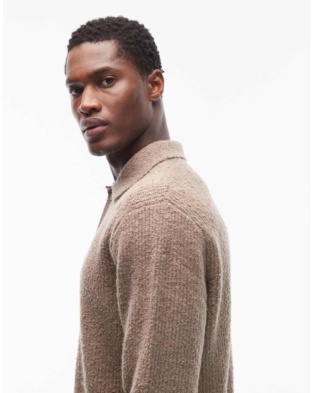Only & Sons Brown Relaxed Fit Fisherman Knit Polo Jumper for men