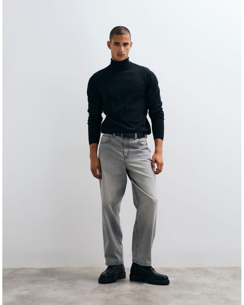 Threadbare Blue Knitted Turtleneck Sweater for men