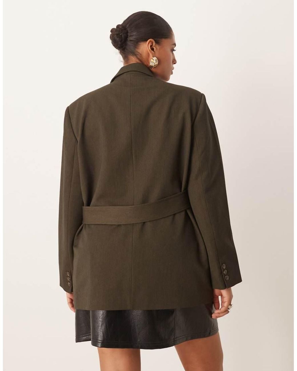 ASOS Brown Curve Relaxed Blazer With Belt Detail