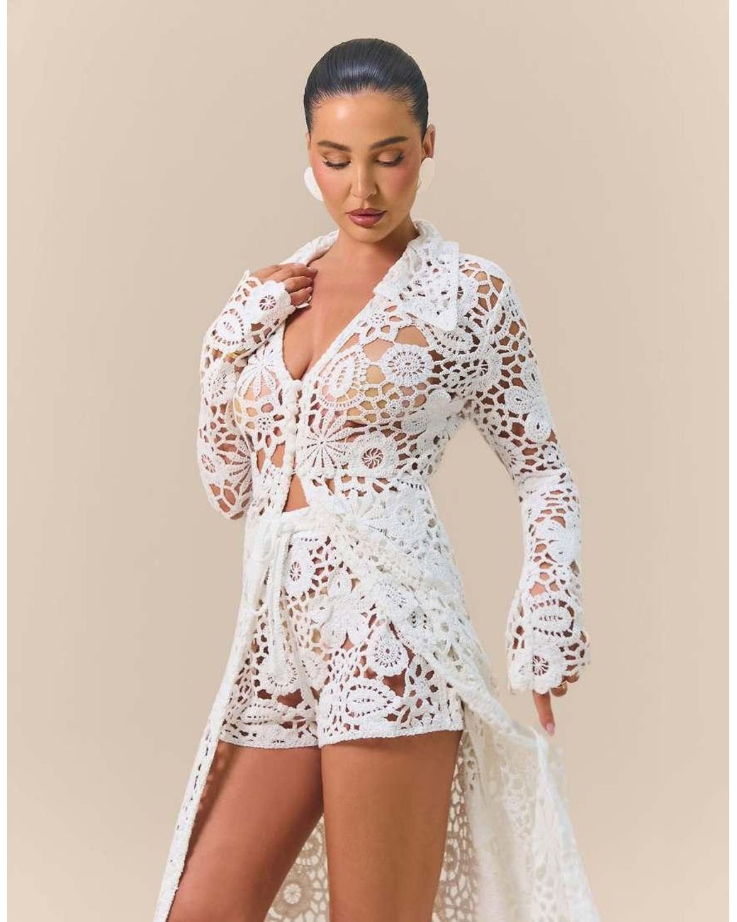 Wanderdoll Green X Emma Milton Kaiya Premium Flower Lace Crochet Knit Drawstring Waist Shorts Co-Ord