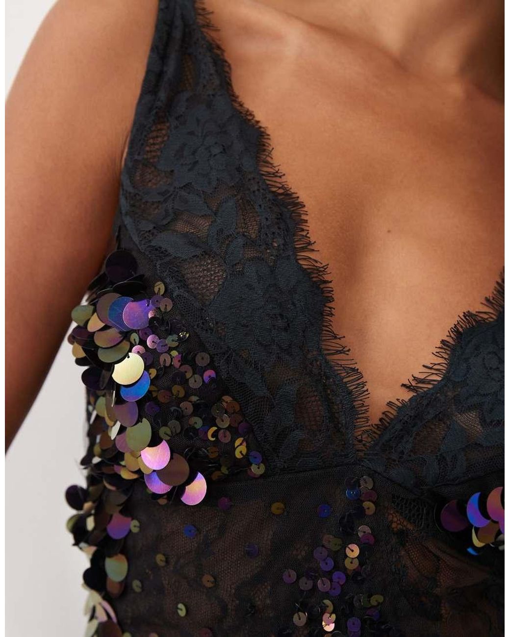 ASOS Black Sheer Lace Cami Mini Dress With Placement Embellishment